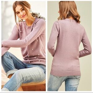 Entro Lavender Pearl-Embellished Sweater